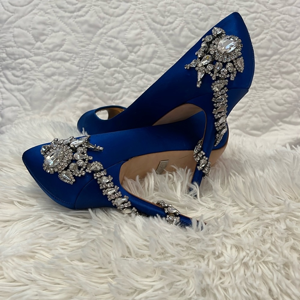 Badgley Mischka Blue Satin Embellished heel Peep Toe